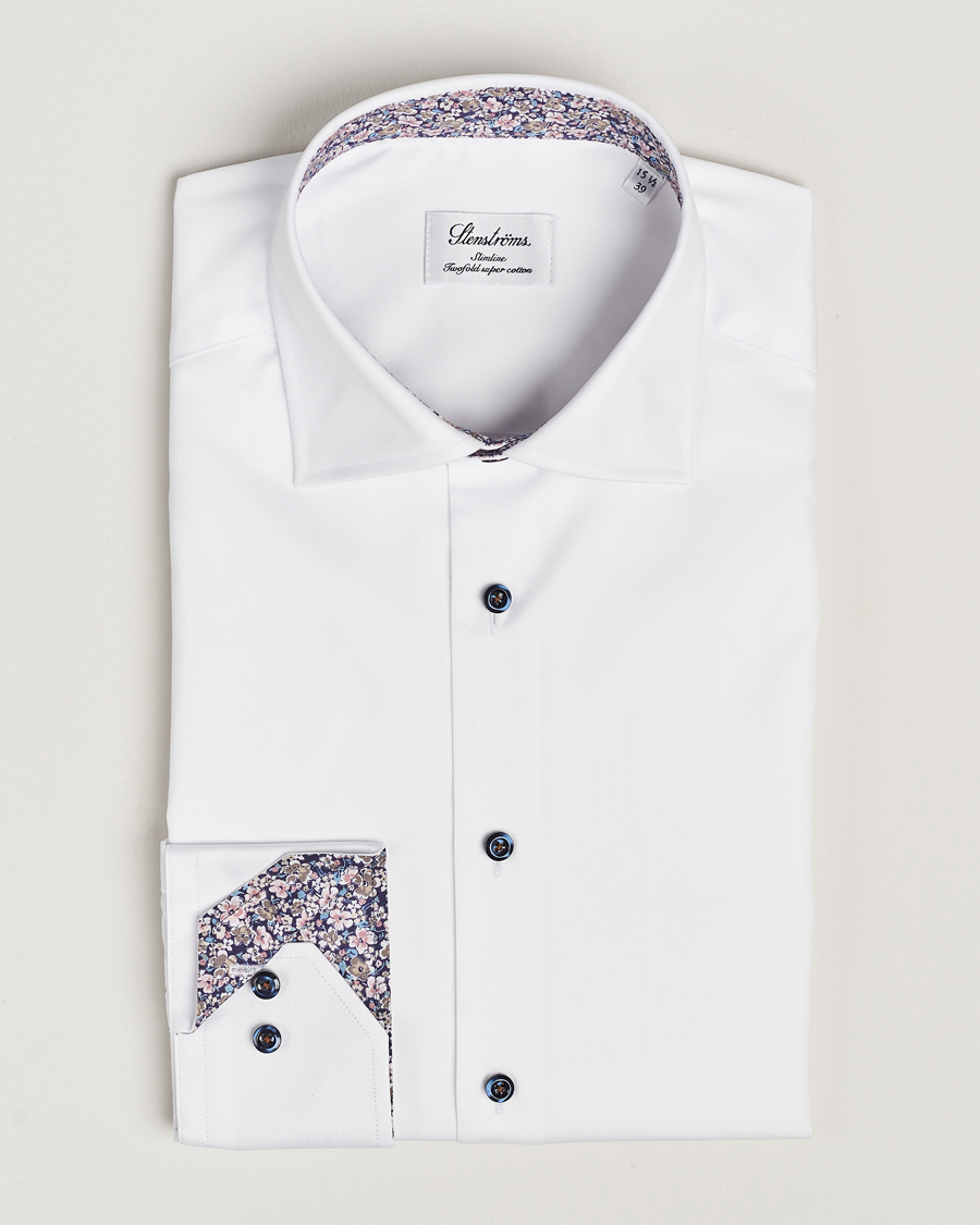 Herren | Hemden | Stenströms | Slimline Twill Flower Contrast Shirt White