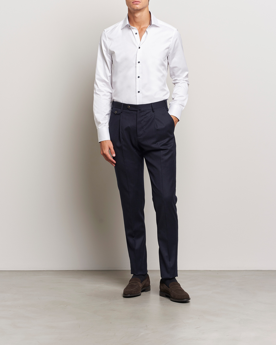 Herren | Hemden | Stenströms | Slimline Twill Flower Contrast Shirt White