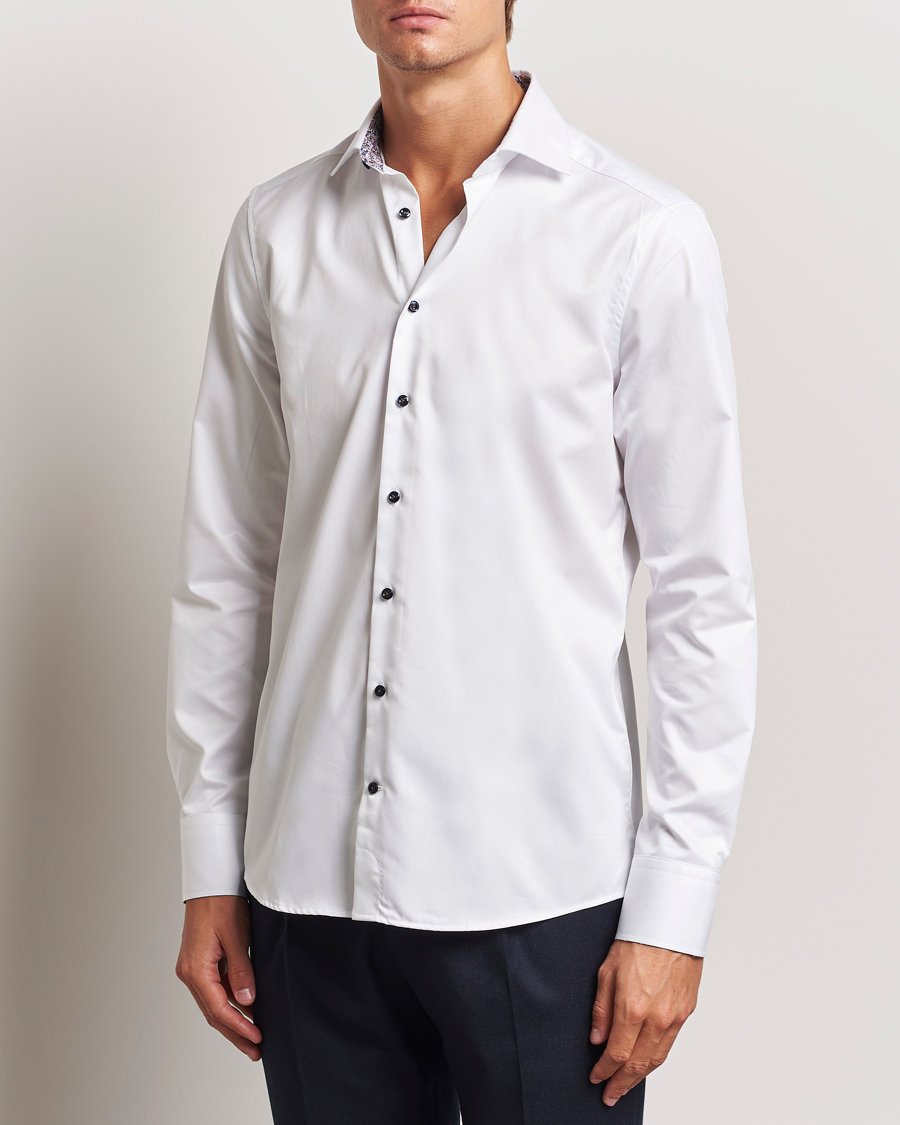 Herren | Hemden | Stenströms | Slimline Twill Flower Contrast Shirt White
