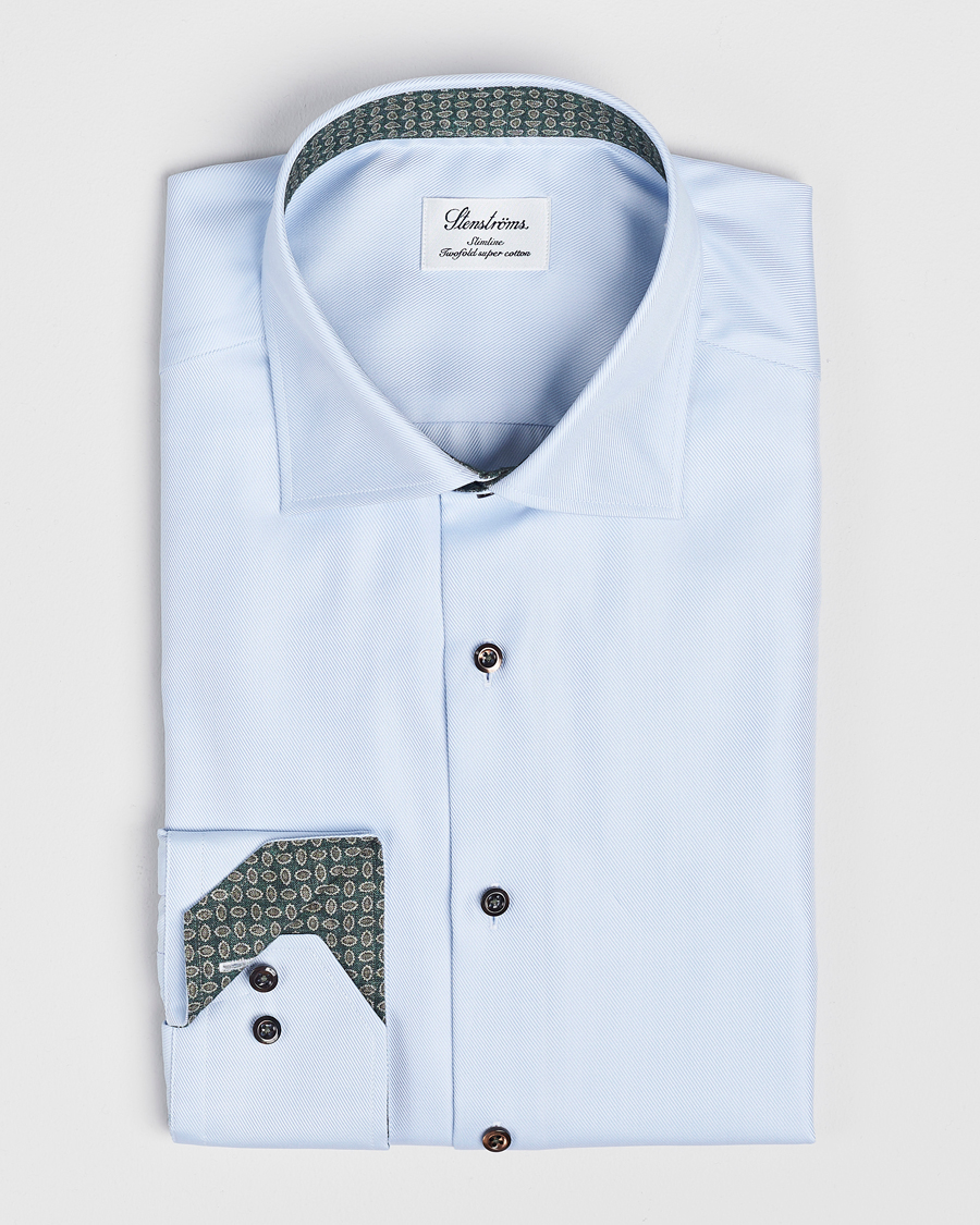 Herren | Hemden | Stenströms | Slimline Superior Twill Contrast Shirt Blue
