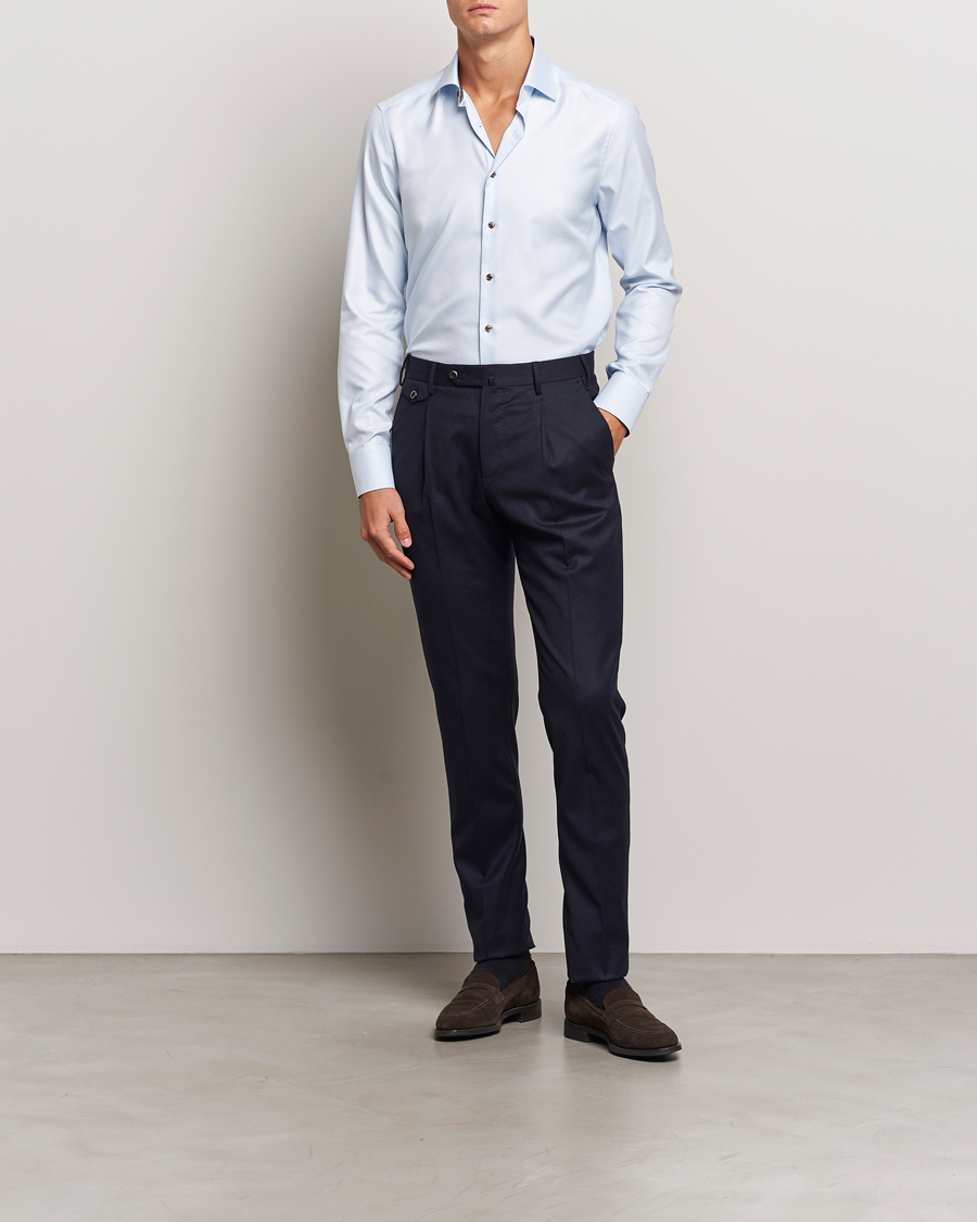 Herren | Hemden | Stenströms | Slimline Houndstooth Contrast Shirt Blue