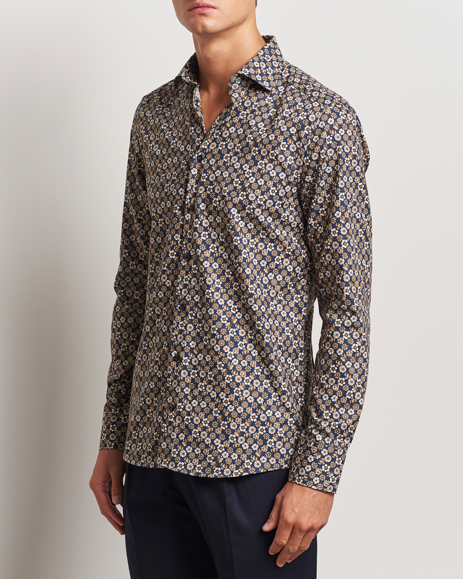 Herren | Hemden | Stenströms | Slimline Printed Cut Away Shirt Blue