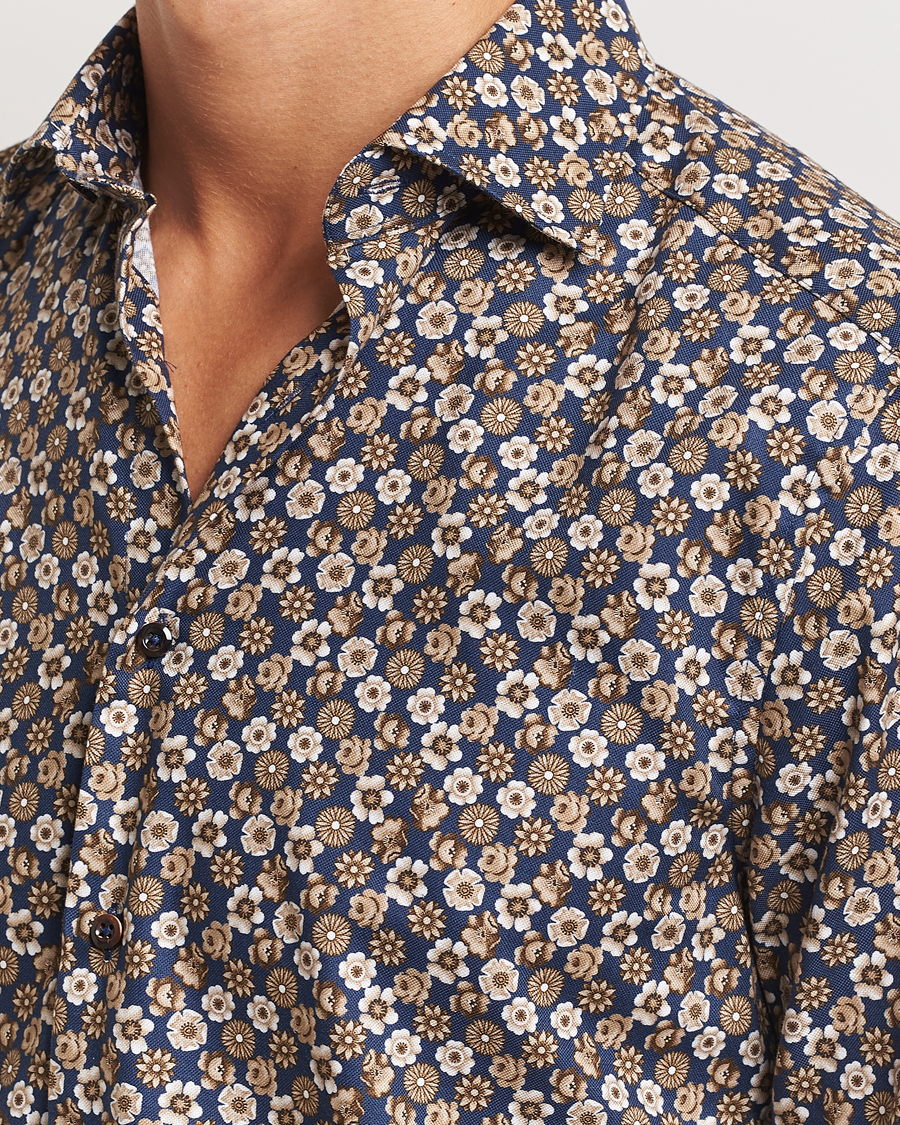Herren | Hemden | Stenströms | Slimline Printed Cut Away Shirt Blue