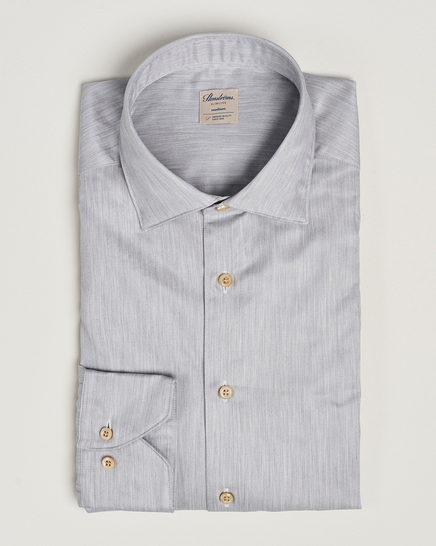 Herren | Hemden | Stenströms | Slimline Twill Melange Cut Away Shirt Grey
