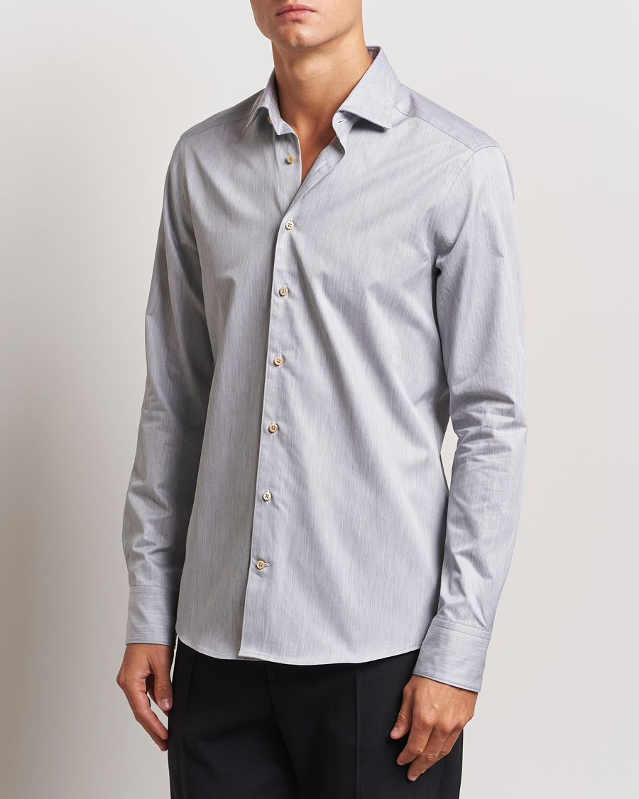 Herren | Hemden | Stenströms | Slimline Twill Melange Cut Away Shirt Grey