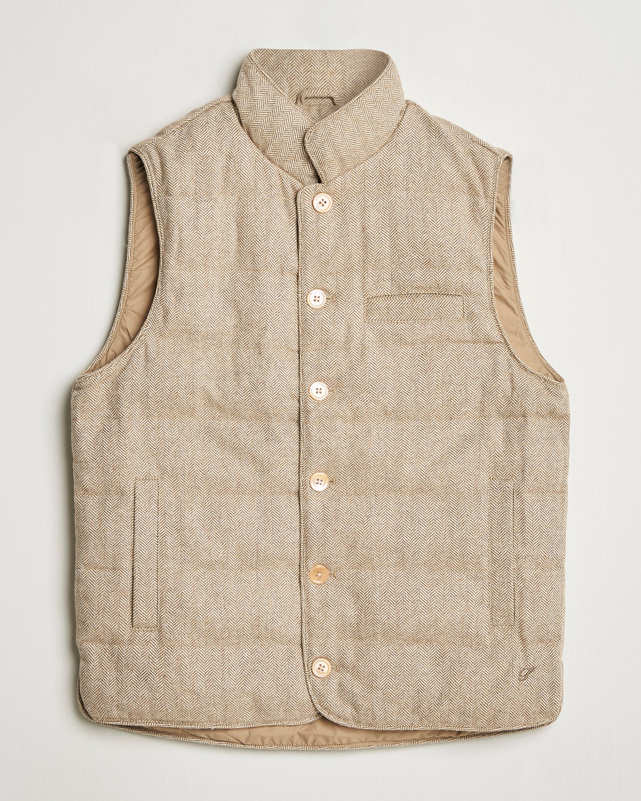 Herren | Jacken | Stenströms | Padded Herringbone Wool Vest Brown