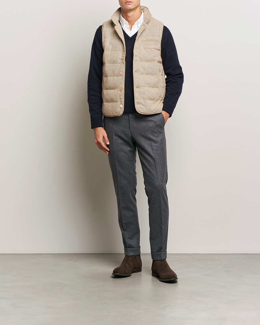 Herren | Jacken | Stenströms | Padded Herringbone Wool Vest Brown