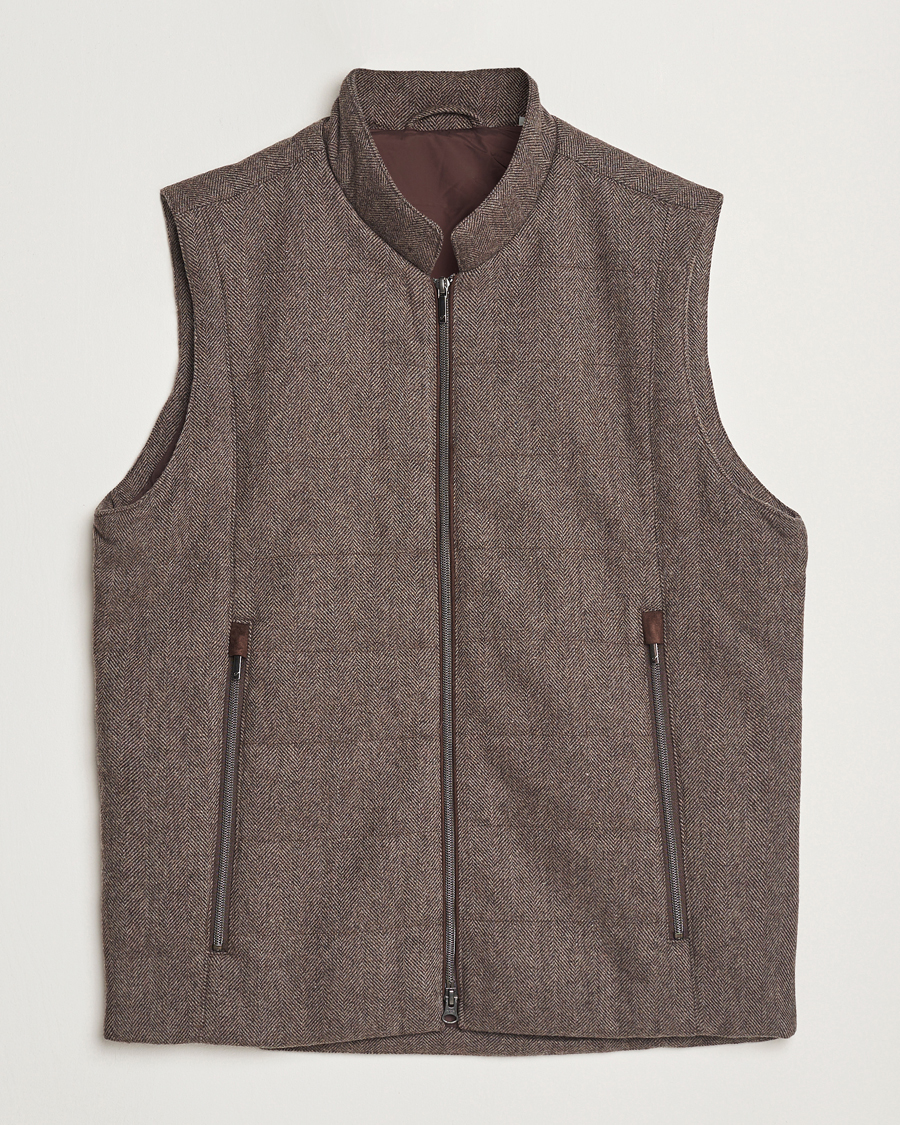Herren | Jacken | Stenströms | Alcantara Detail Herringbone Wool Vest Dark Brown