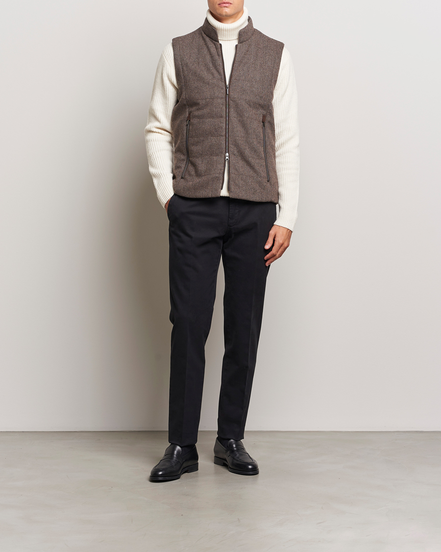 Herren | Jacken | Stenströms | Alcantara Detail Herringbone Wool Vest Dark Brown