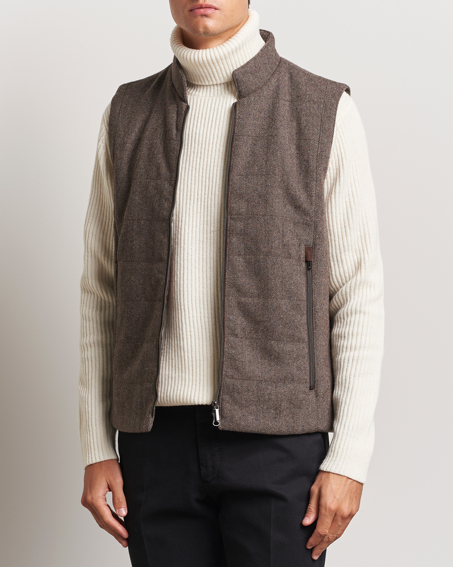 Herren | Jacken | Stenströms | Alcantara Detail Herringbone Wool Vest Dark Brown