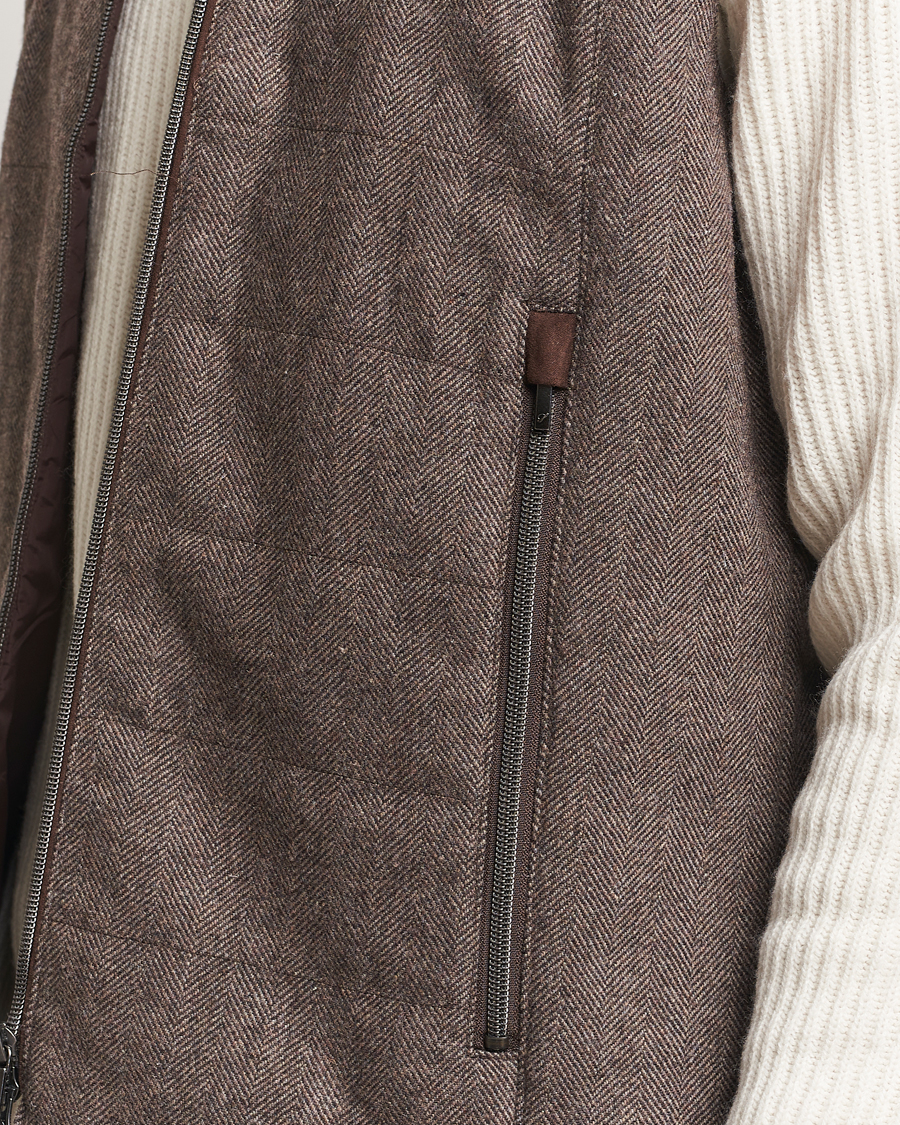 Herren | Jacken | Stenströms | Alcantara Detail Herringbone Wool Vest Dark Brown