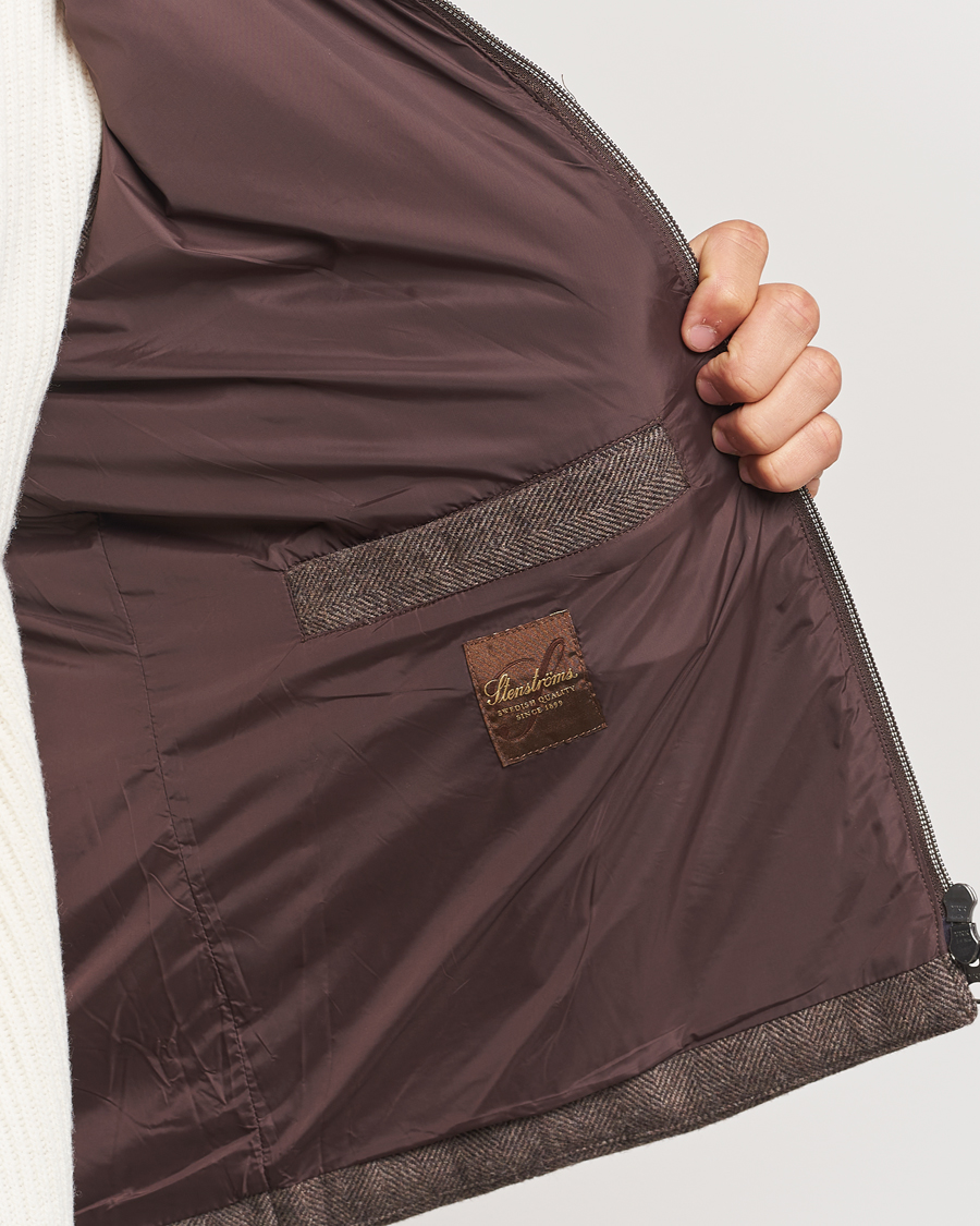 Herren | Jacken | Stenströms | Alcantara Detail Herringbone Wool Vest Dark Brown