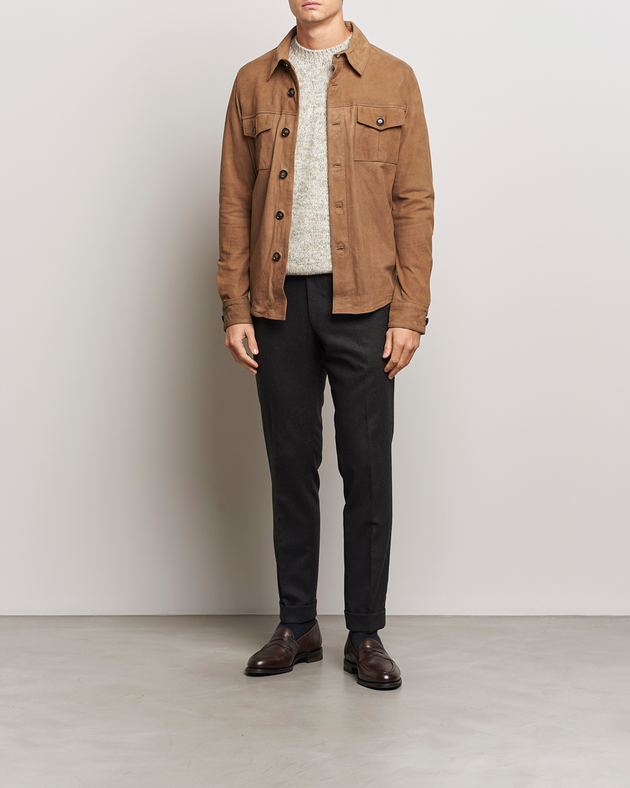 Herren | Hemden | Stenströms | Lamb Suede Overshirt Brown