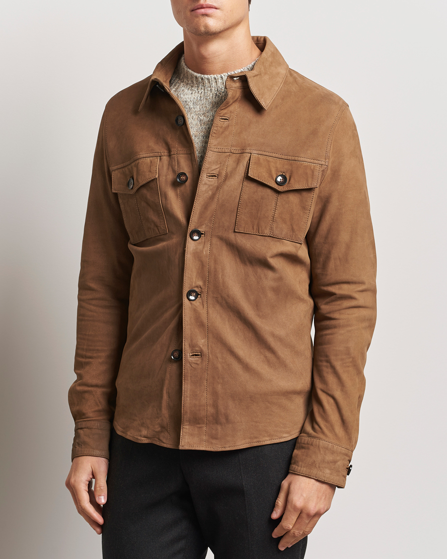 Herren | Hemden | Stenströms | Lamb Suede Overshirt Brown