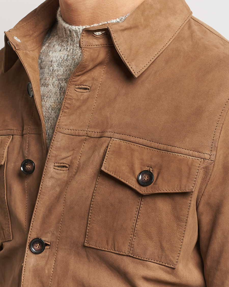 Herren | Hemden | Stenströms | Lamb Suede Overshirt Brown