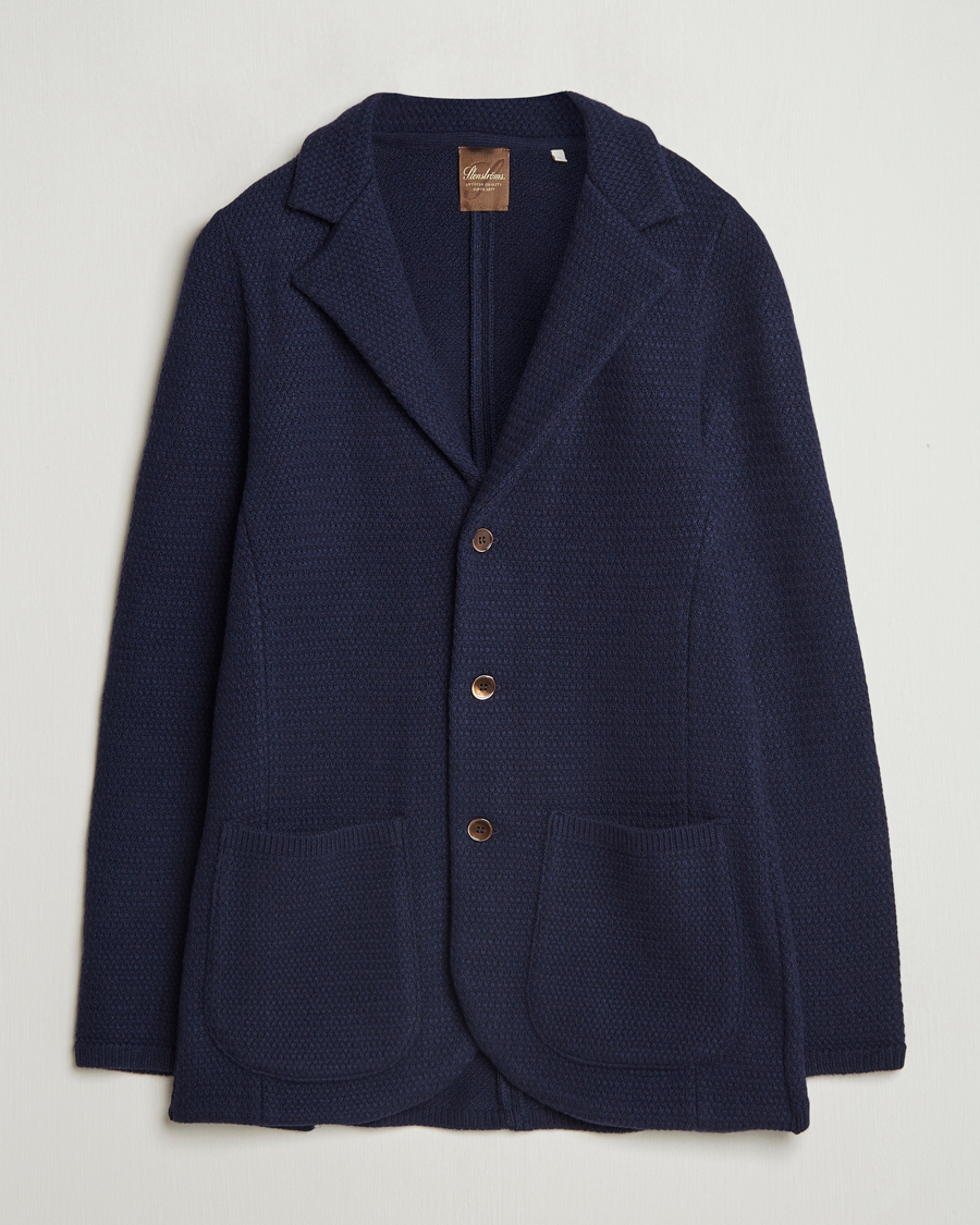 Herren | Sakkos | Stenströms | Knitted Textured Merino Wool Blazer Navy