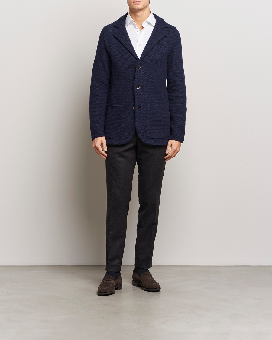 Herren | Sakkos | Stenströms | Knitted Textured Merino Wool Blazer Navy