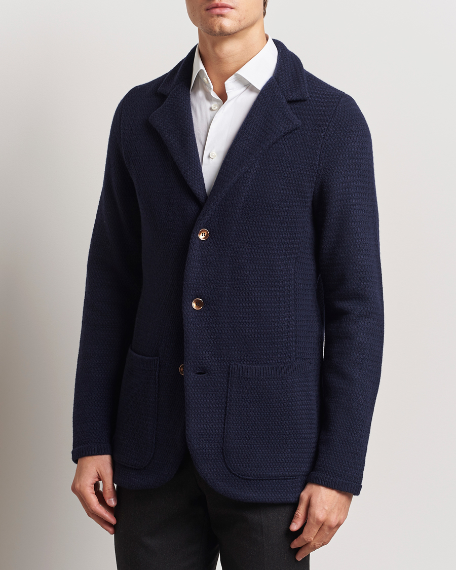 Herren | Sakkos | Stenströms | Knitted Textured Merino Wool Blazer Navy