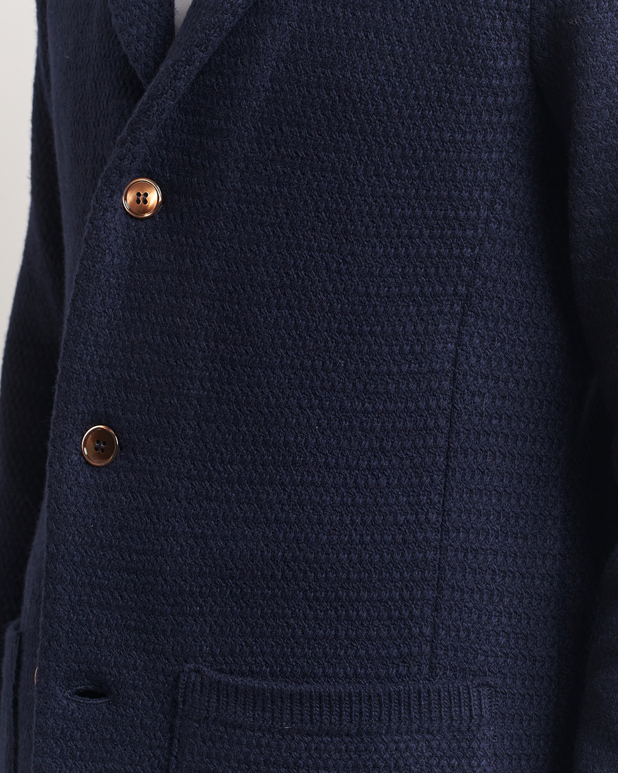 Herren | Sakkos | Stenströms | Knitted Textured Merino Wool Blazer Navy