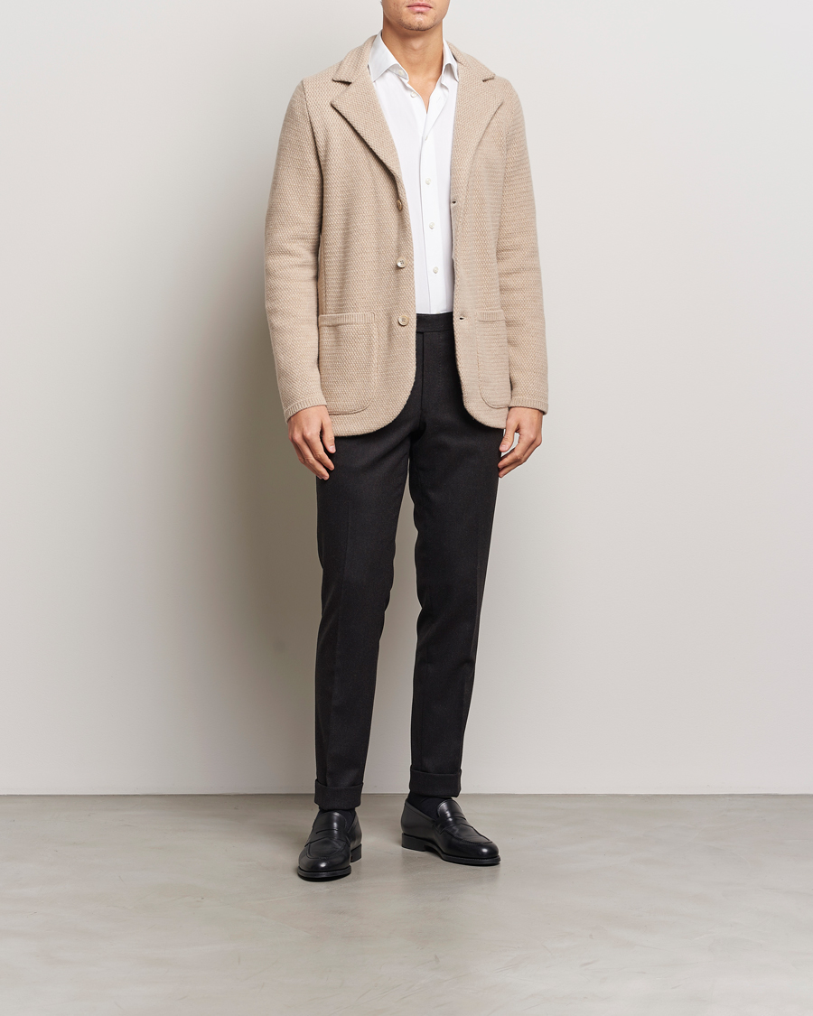 Herren | Sakkos | Stenströms | Knitted Textured Merino Wool Blazer Beige