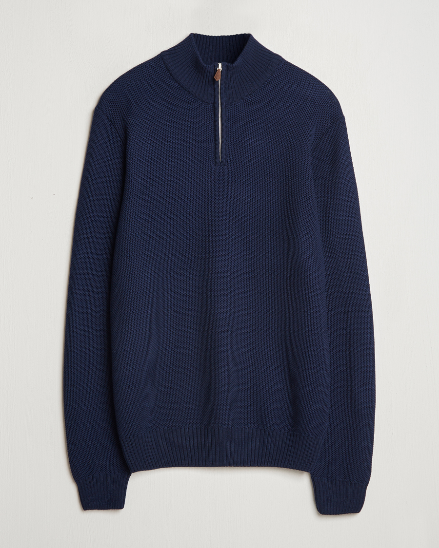 Herren | Pullover | Stenströms | Chunky Merino Knitted Half Zip Navy