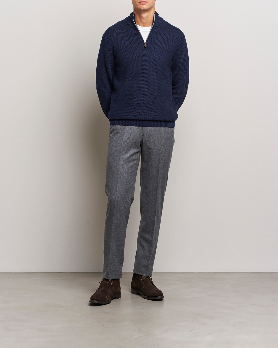 Herren | Pullover | Stenströms | Chunky Merino Knitted Half Zip Navy