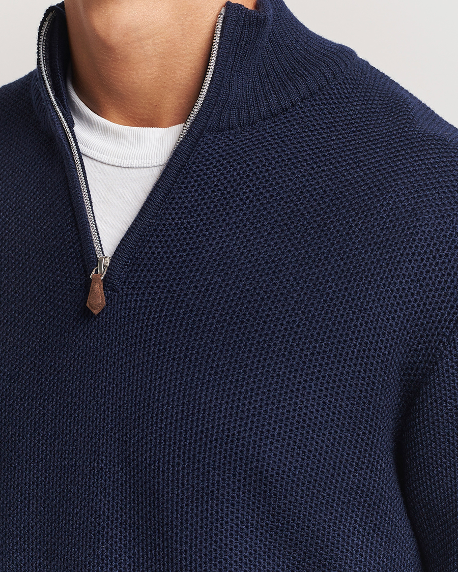 Herren | Pullover | Stenströms | Chunky Merino Knitted Half Zip Navy