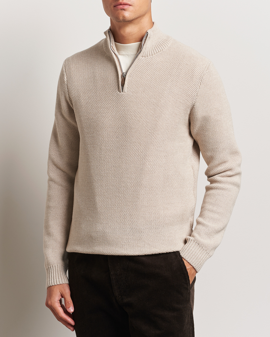 Herren | Pullover | Stenströms | Chunky Merino Knitted Half Zip Beige