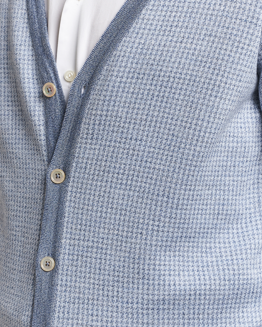 Herren | Pullover | Stenströms | Pepita Merino Wool Cardigan Navy