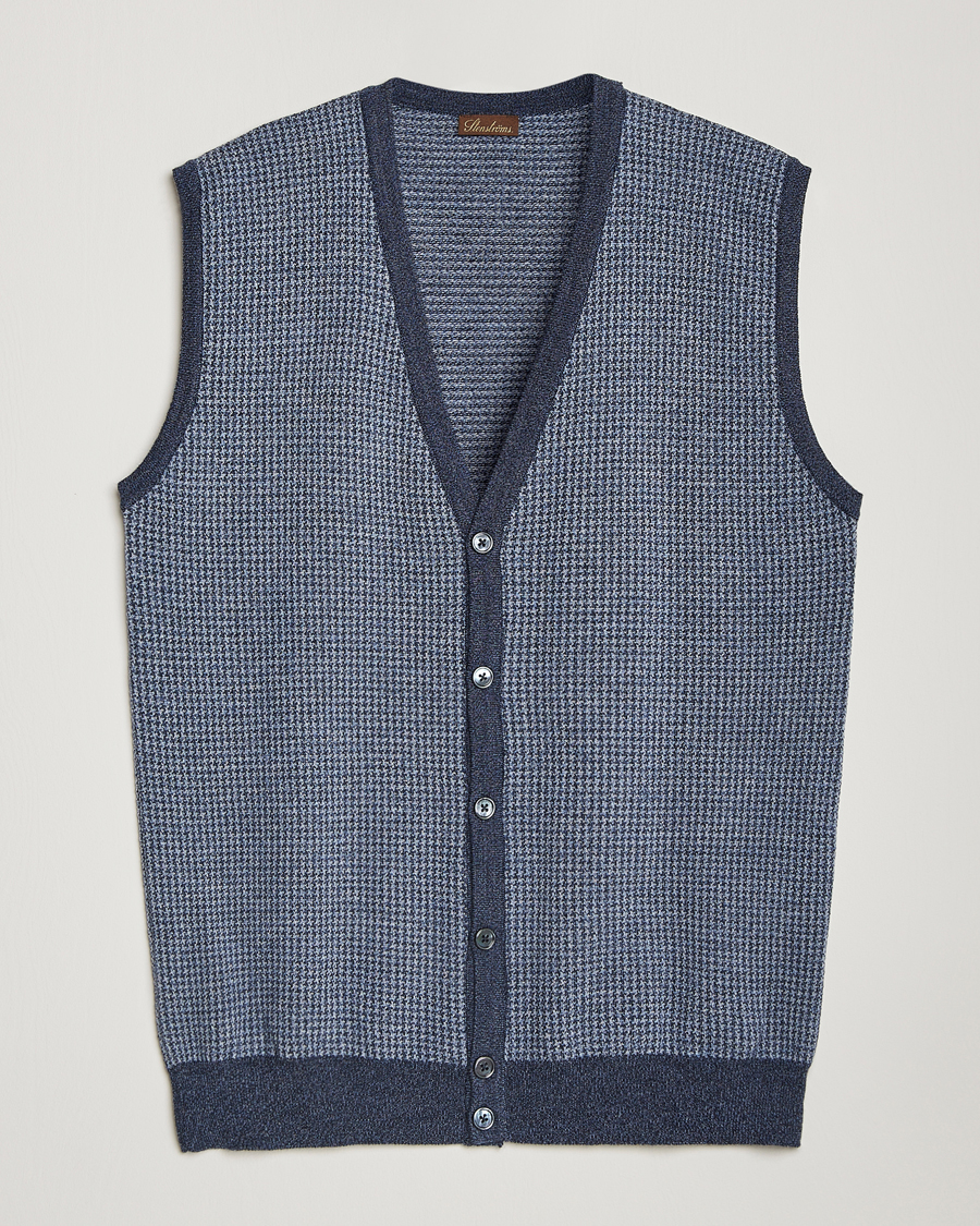 Herren | Pullover | Stenströms | Pepita Merino Wool Vest Navy