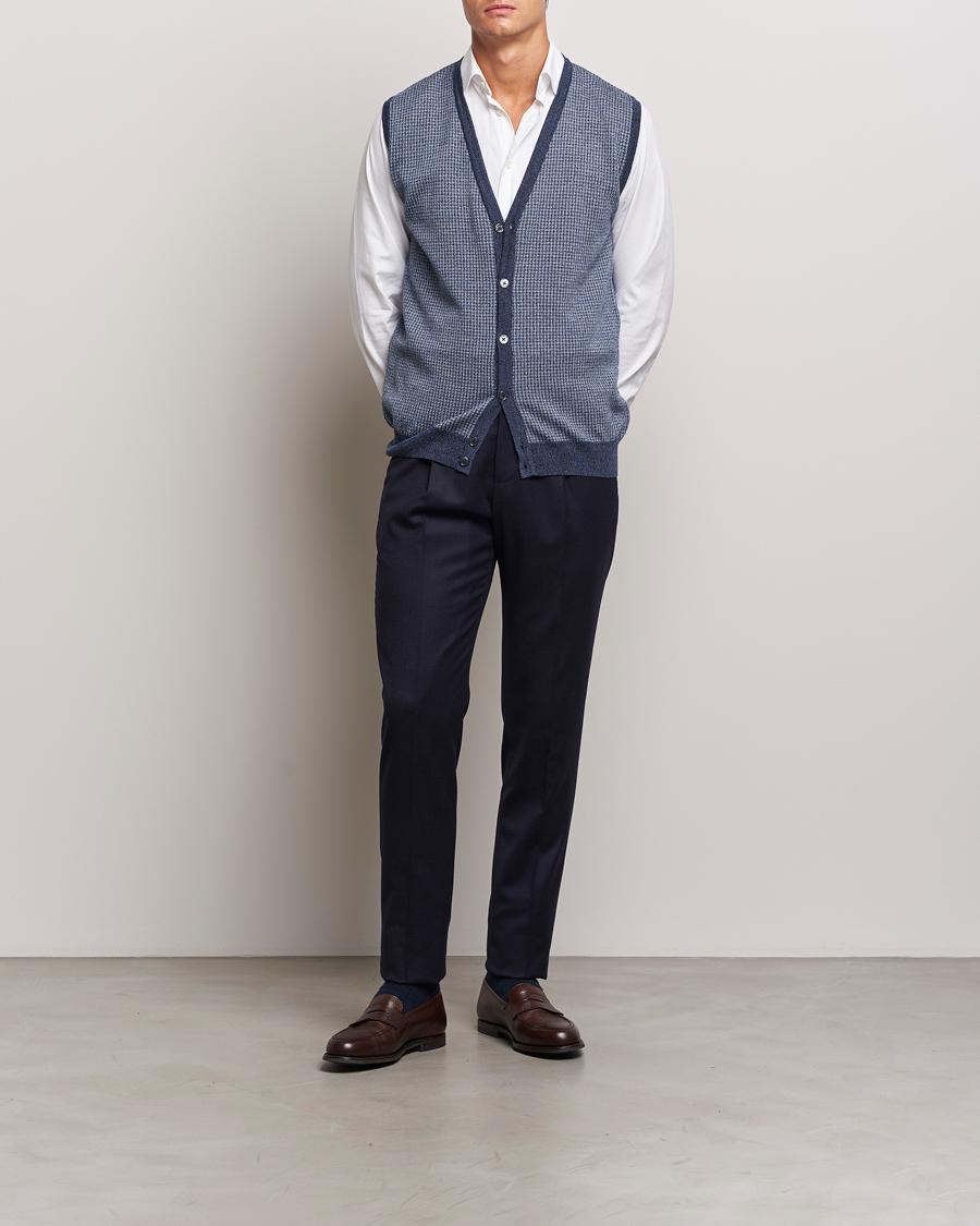 Herren | Pullover | Stenströms | Pepita Merino Wool Vest Navy