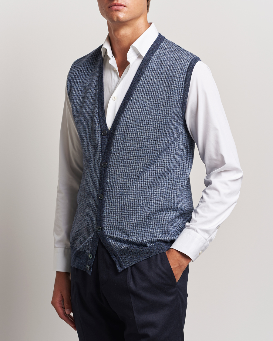 Herren | Pullover | Stenströms | Pepita Merino Wool Vest Navy