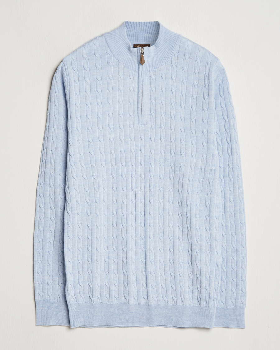 Herren | Pullover | Stenströms | Merino Cable Half Zip Light Blue
