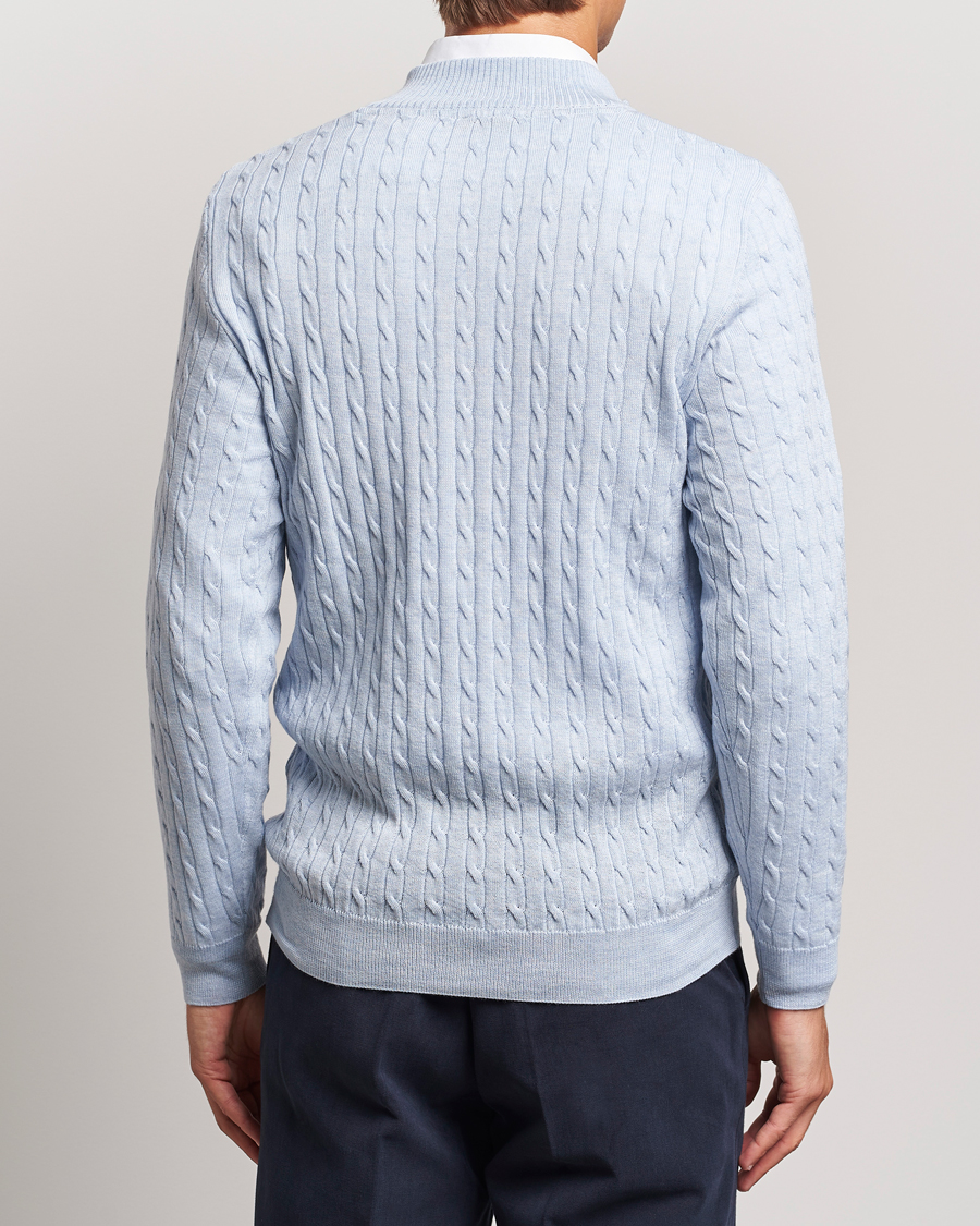 Herren | Pullover | Stenströms | Merino Cable Half Zip Light Blue