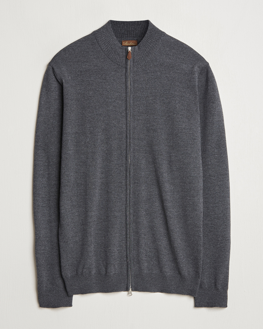 Herren | Pullover | Stenströms | Merino Full Zip Dark Grey