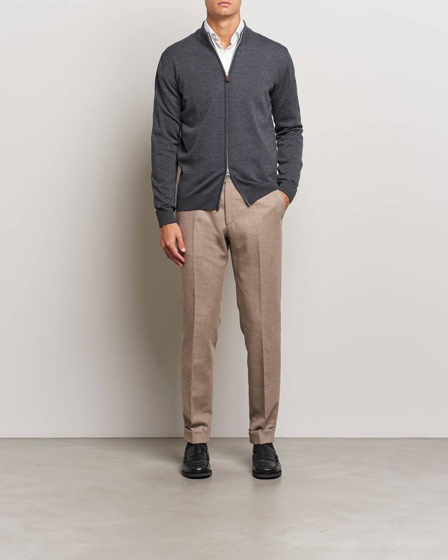 Herren | Pullover | Stenströms | Merino Full Zip Dark Grey