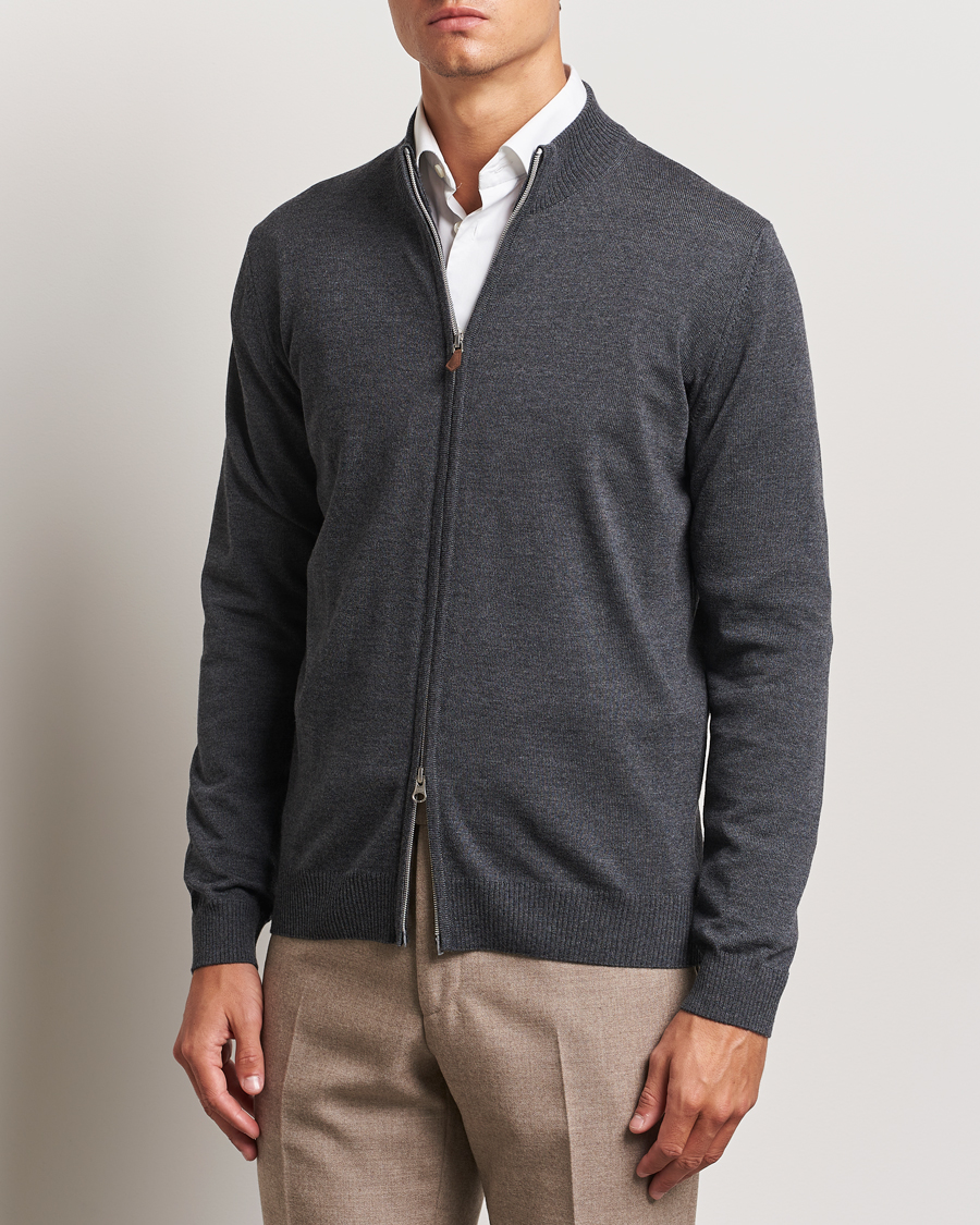 Herren | Pullover | Stenströms | Merino Full Zip Dark Grey