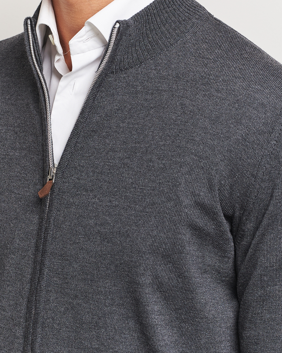 Herren | Pullover | Stenströms | Merino Full Zip Dark Grey