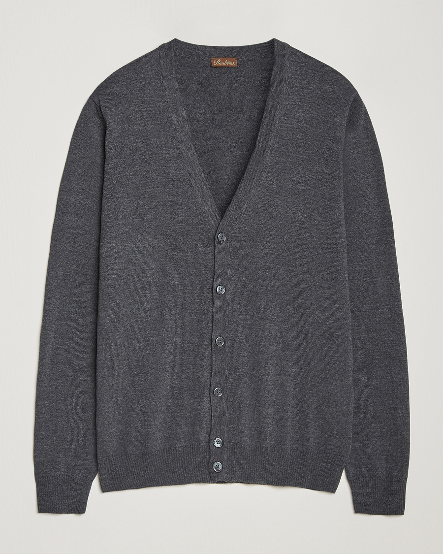 Herren | Pullover | Stenströms | Merino Cardigan Dark Grey