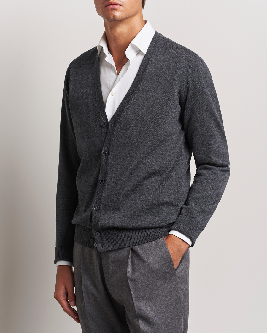 Herren | Pullover | Stenströms | Merino Cardigan Dark Grey