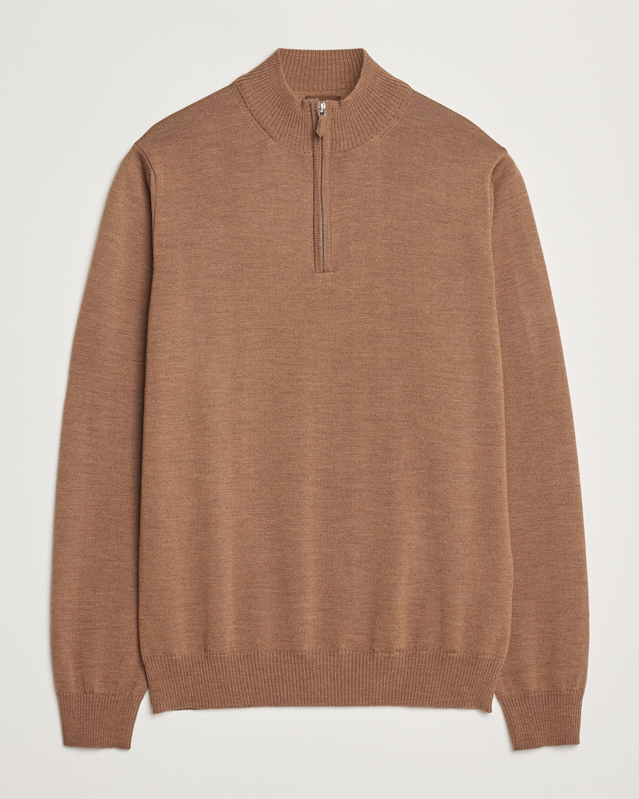 Herren | Pullover | Stenströms | Merino Half Zip Brown