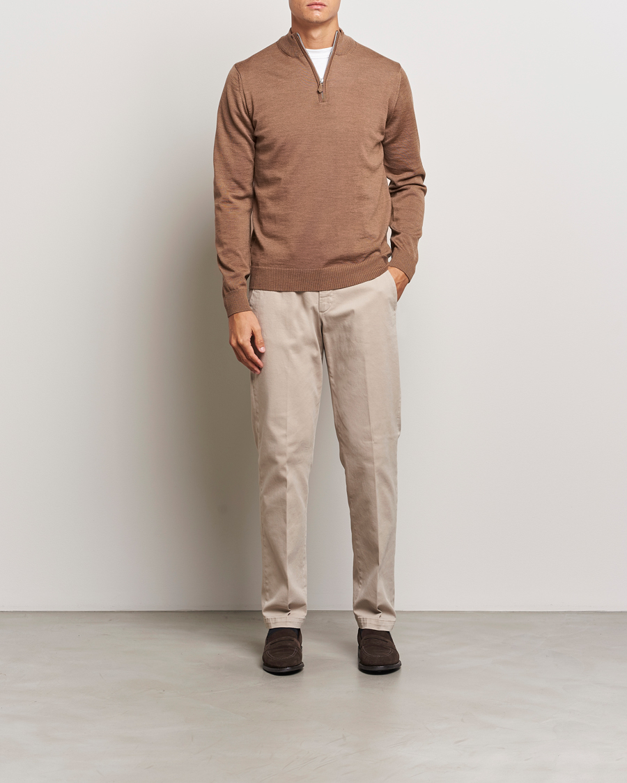 Herren | Pullover | Stenströms | Merino Half Zip Brown