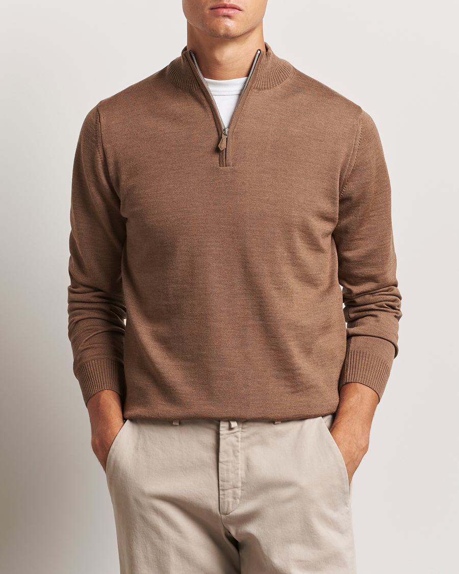 Herren | Pullover | Stenströms | Merino Half Zip Brown