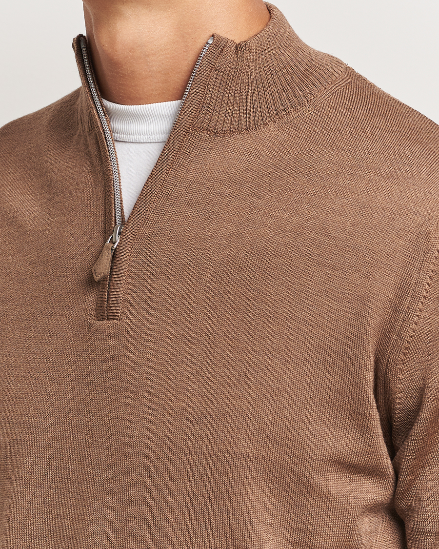 Herren | Pullover | Stenströms | Merino Half Zip Brown