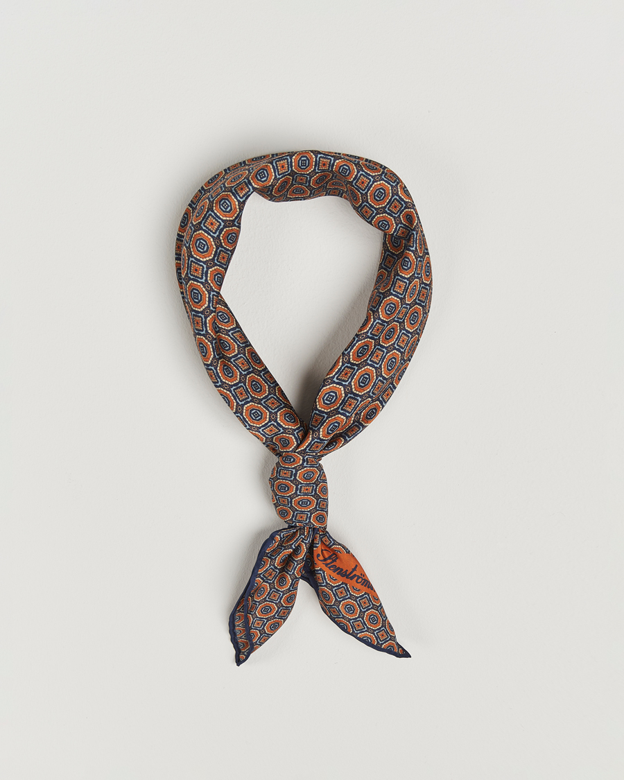 Herren | Stenströms Silk Printed Scarf Navy | Stenströms | Silk Printed Scarf Navy