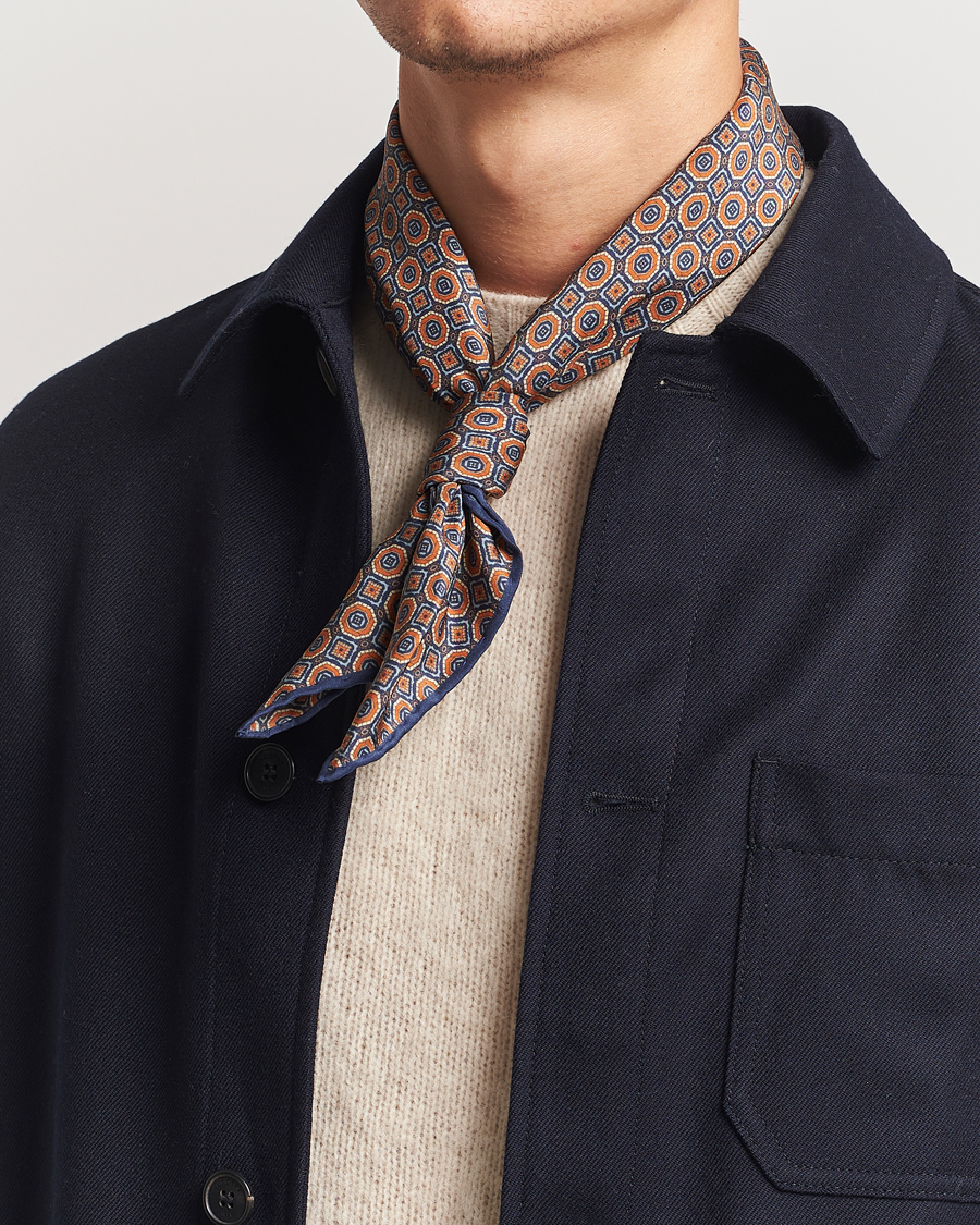 Herren | Stenströms Silk Printed Scarf Navy | Stenströms | Silk Printed Scarf Navy