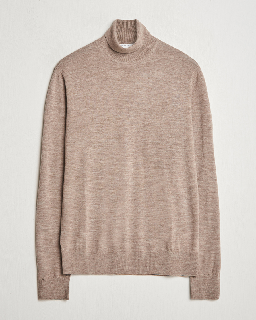Herren | Pullover | Tiger of Sweden | Nevile Extra Fine Merino Polo Beige Melange