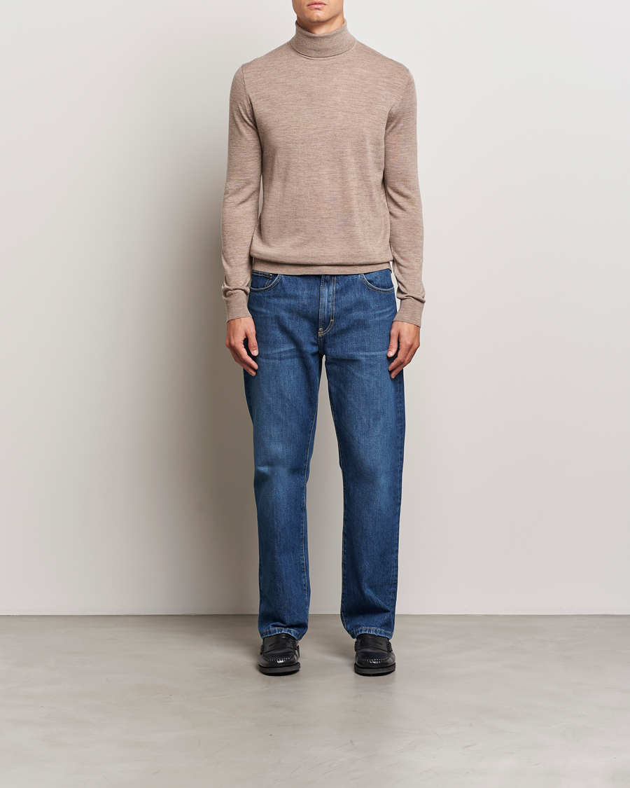 Herren | Pullover | Tiger of Sweden | Nevile Extra Fine Merino Polo Beige Melange