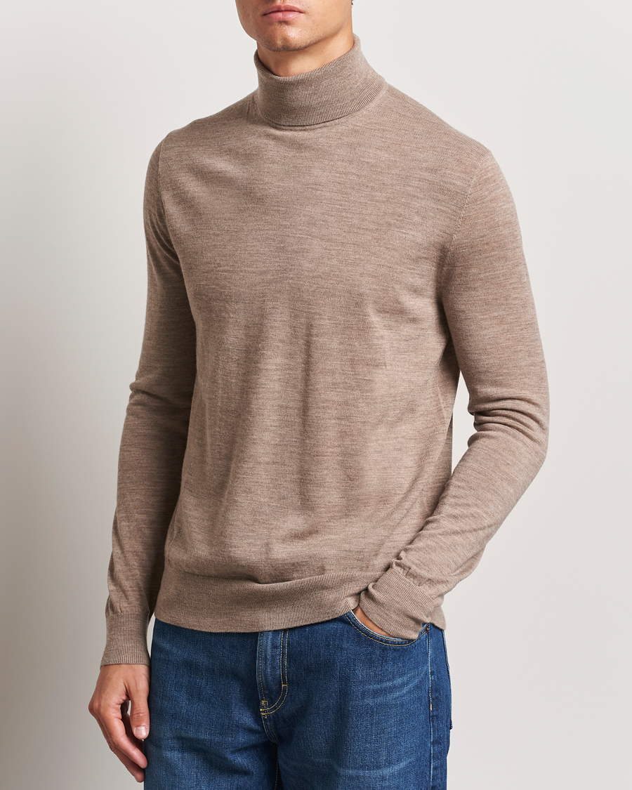 Herren | Pullover | Tiger of Sweden | Nevile Extra Fine Merino Polo Beige Melange