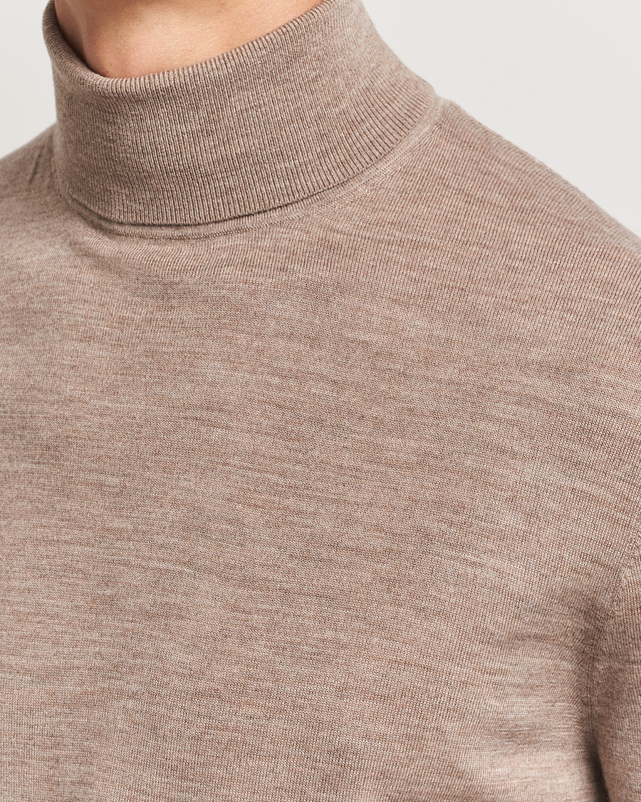 Herren | Pullover | Tiger of Sweden | Nevile Extra Fine Merino Polo Beige Melange